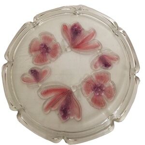 Vintage Circa 1970 Walther Glass Torte Cake Platter with 3D Edge - Pink Flowers